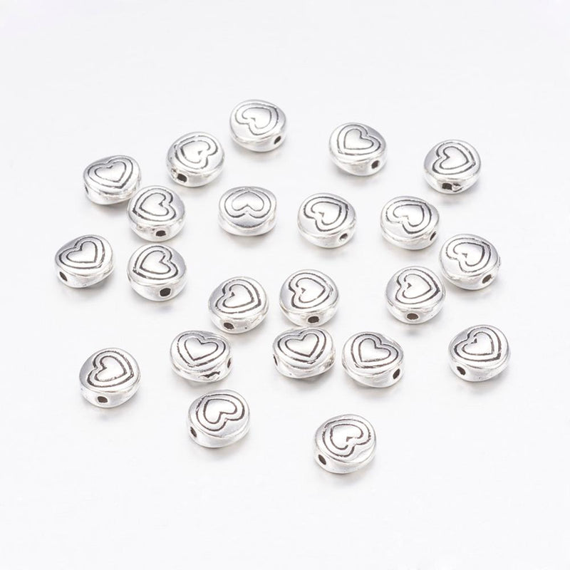 6x3mm Antique Silver Plated Metal Heart Beads ~ pack of 5