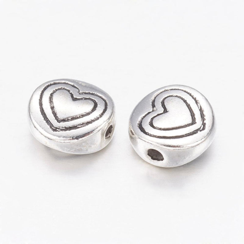6x3mm Antique Silver Plated Metal Heart Beads ~ pack of 5