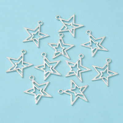 23mm Silver Plated Star Shaped Charms ~ Pack of 2