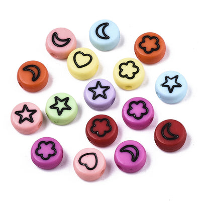 7x4mm Acrylic Beads ~Mixed Colours / Star, Flower, Moon and Heart Mix ~ 30 Beads