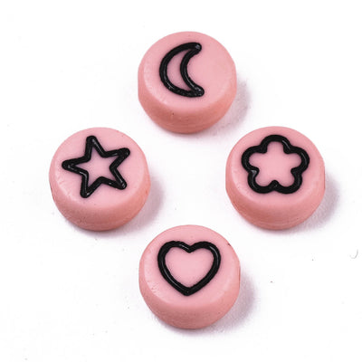 7x4mm Acrylic Beads ~ Pink Star, Flower, Moon and Heart Mix ~ 40 Beads