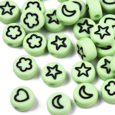 7x4mm Acrylic Beads ~ Light Green Star, Flower, Moon and Heart Mix ~ 40 Beads