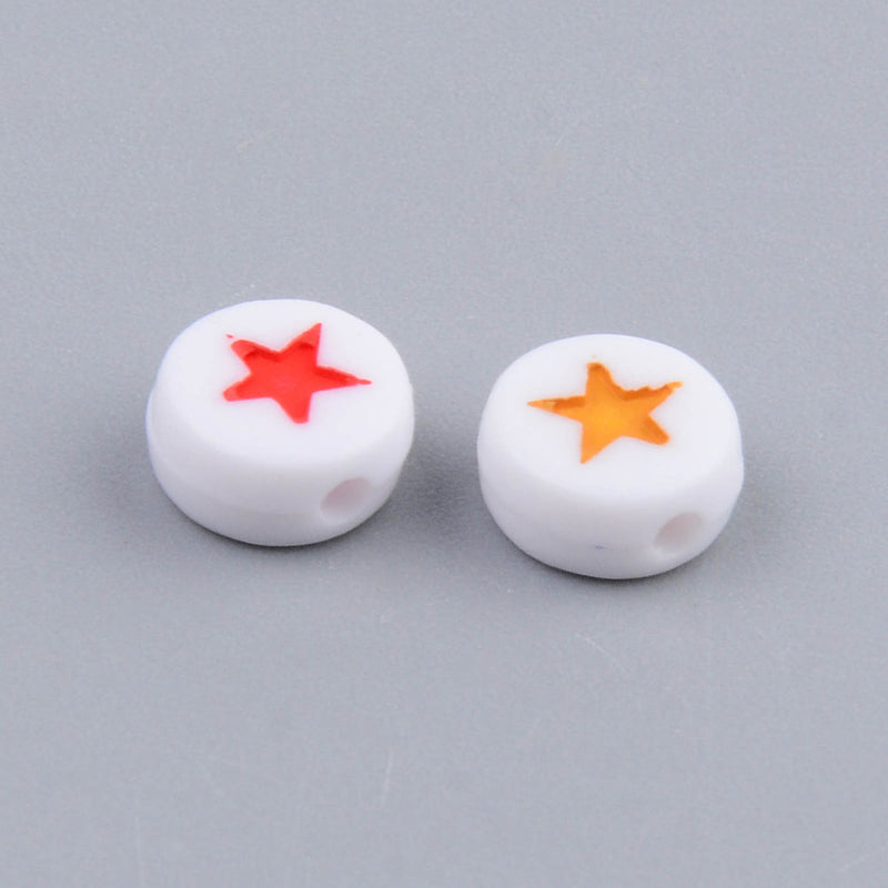 7x4mm Acrylic Beads ~ White / Mixed Colour Stars ~ 30 Beads