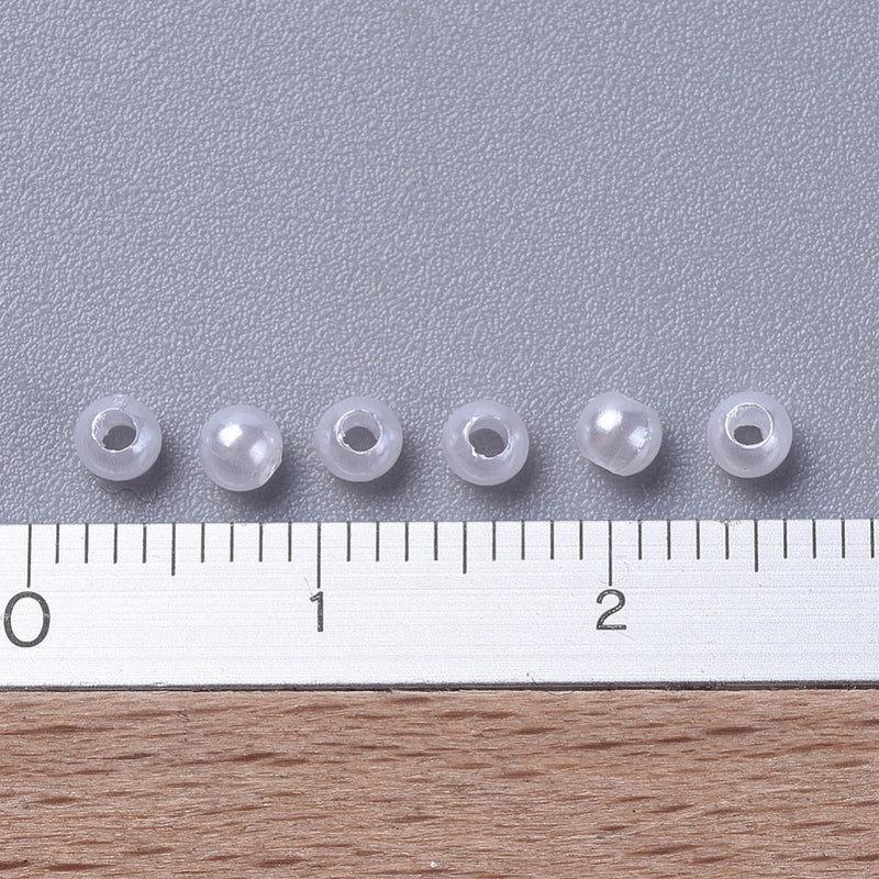 3mm Round Acrylic Pearls ~ White ~ Pack of 200