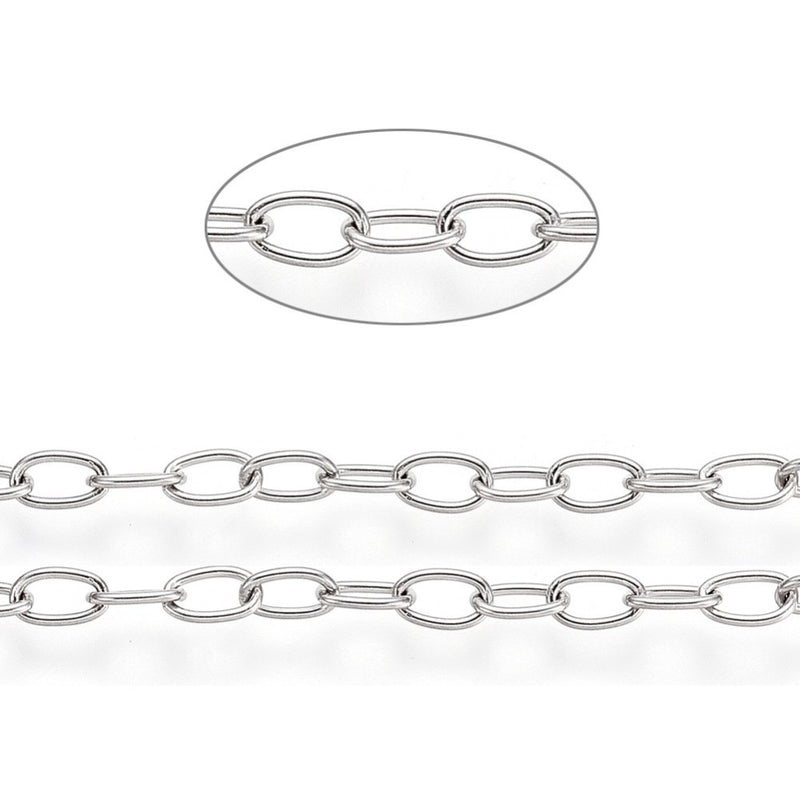 Stainless Steel Loose Chain ~ 4x2.5mm Oval Links ~ Pre-Cut 50cm (half a metre)