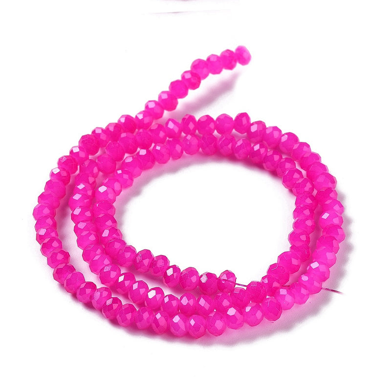 1 Strand of 4x3mm Electroplated Faceted Glass Rondelle Beads ~ Jade Hot Pink ~ approx. 113 beads