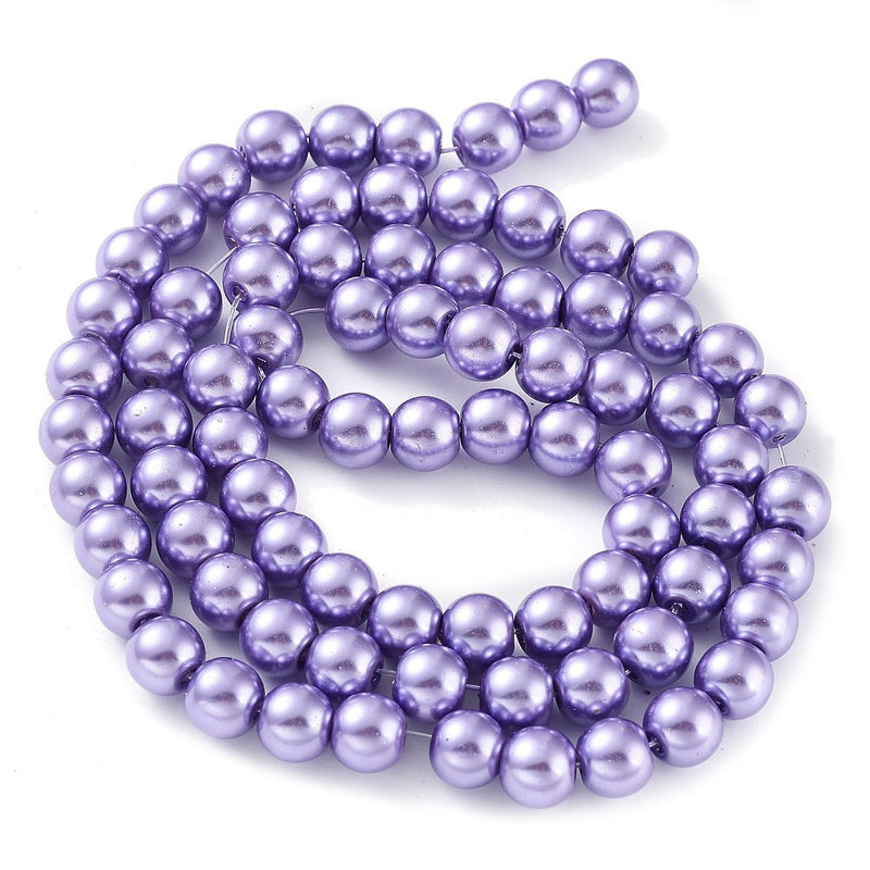 1 Strand of 8mm Round Glass Pearls ~ Purple ~ Approx. 100  beads