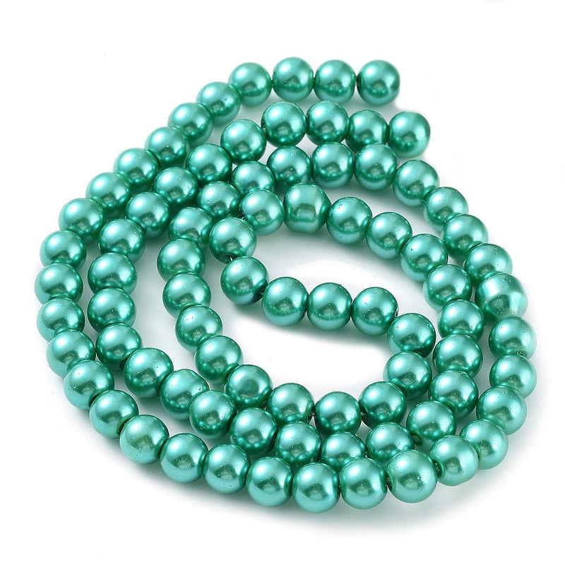 1 Strand of 8mm Round Glass Pearls ~ Sea Green ~ Approx. 100  beads