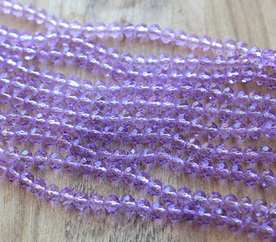 1 Strand of 6x5mm Faceted Crystal Glass Rondelle Beads ~ Lilac ~ approx. 90 beads