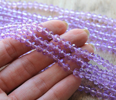 1 Strand of 6x5mm Faceted Crystal Glass Rondelle Beads ~ Lilac ~ approx. 90 beads