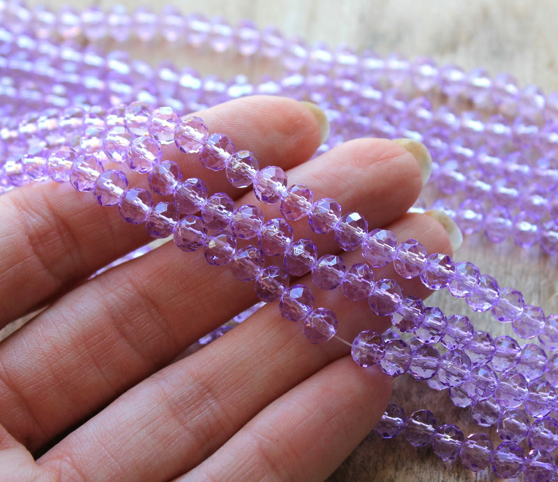 1 Strand of 6x5mm Faceted Crystal Glass Rondelle Beads ~ Lilac ~ approx. 90 beads