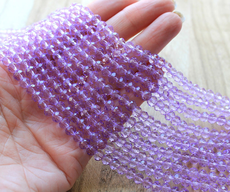 1 Strand of 6x5mm Faceted Crystal Glass Rondelle Beads ~ Lilac ~ approx. 90 beads