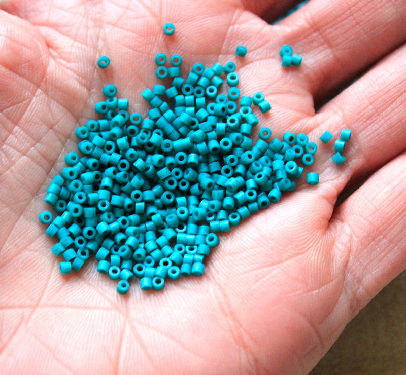 2x1.5mm Cylinder Seed Beads ~ Frosted Teal ~ 5g