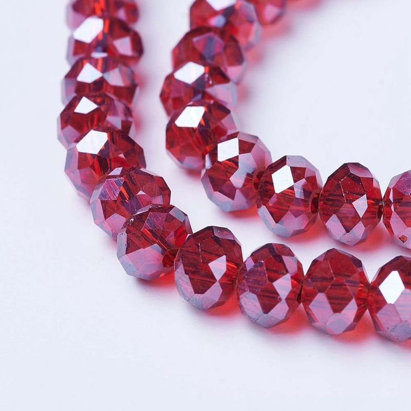 1 Strand of 4x3mm Faceted Glass Rondelle Beads ~ Lustred Cranberry ~ approx. 123 beads