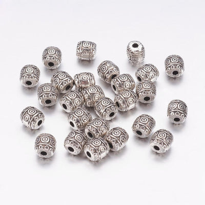 6mm Antique Silver Plated Metal Barrel Beads ~ Pack of 10