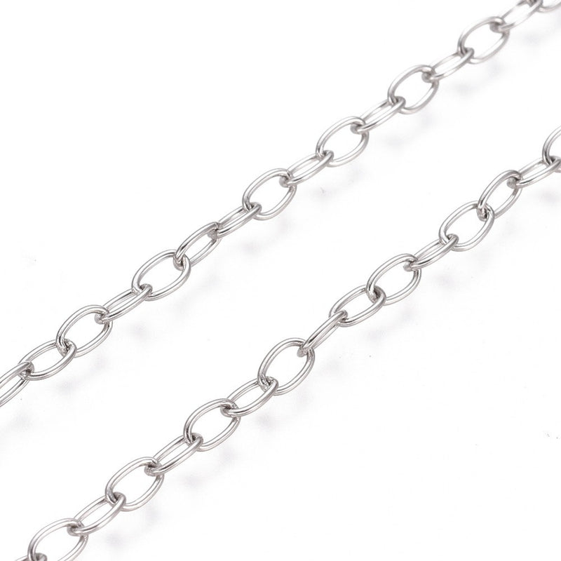 Stainless Steel Loose Chain ~ 4x2.5mm Oval Links ~ Pre-Cut 50cm (half a metre)