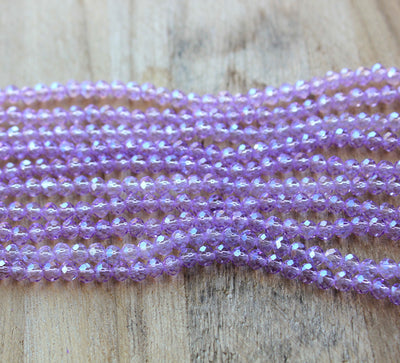 1 Strand of 4x3.5mm Faceted Glass Rondelle Beads ~ Lilac ~ approx. 130 beads