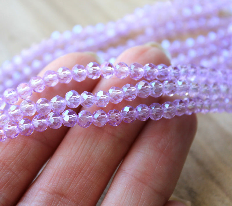 1 Strand of 4x3.5mm Faceted Glass Rondelle Beads ~ Lilac ~ approx. 130 beads