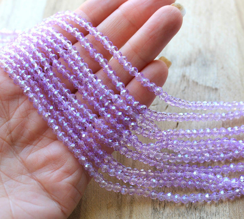 1 Strand of 4x3.5mm Faceted Glass Rondelle Beads ~ Lilac ~ approx. 130 beads