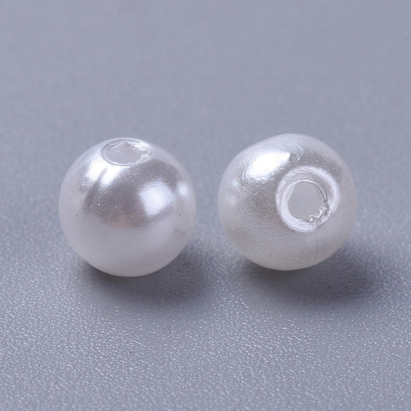 6mm Round Acrylic Pearls ~ White ~ 100 beads