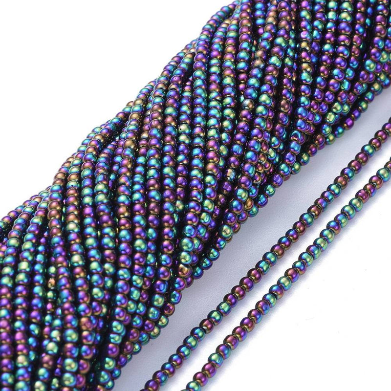 2.5mm Round Electroplated Glass Beads ~ Multicolour Plated ~ approx. 170 beads/string