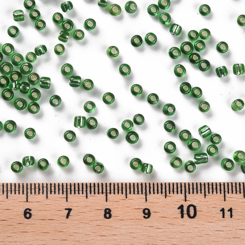 3mm Seed Beads ~ 20g ~ Silver Lined Green