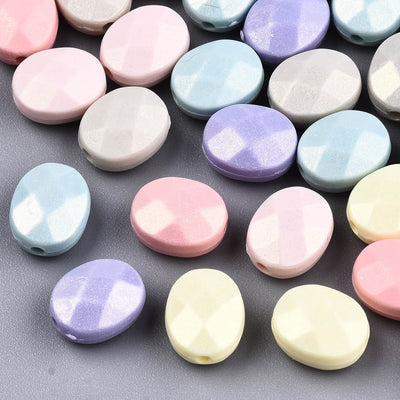 10.5mm x 8.5mm Flat Oval Faceted Acrylic Beads ~ Mixed Pastel Colours ~ 40 Beads