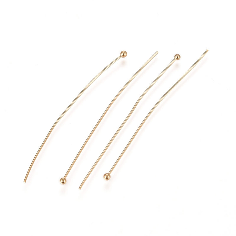 24K Gold Plated Stainless Steel Ball Headpins ~ 50mm Long ~ Pack of 20