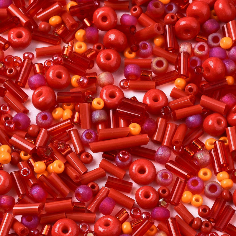 20g of Assorted FGB Seed Beads ~ Red Mix
