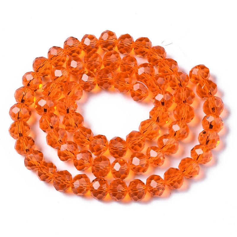 1 Strand of 8x6mm Faceted Glass Rondelle Beads ~ Transparent Orange ~ approx. 65 beads