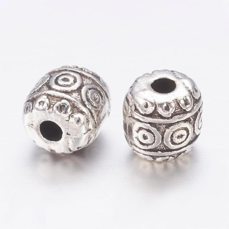 6mm Antique Silver Plated Metal Barrel Beads ~ Pack of 10