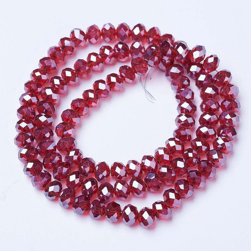 1 Strand of 4x3mm Faceted Glass Rondelle Beads ~ Lustred Cranberry ~ approx. 123 beads