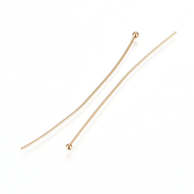 24K Gold Plated Stainless Steel Ball Headpins ~ 50mm Long ~ Pack of 20