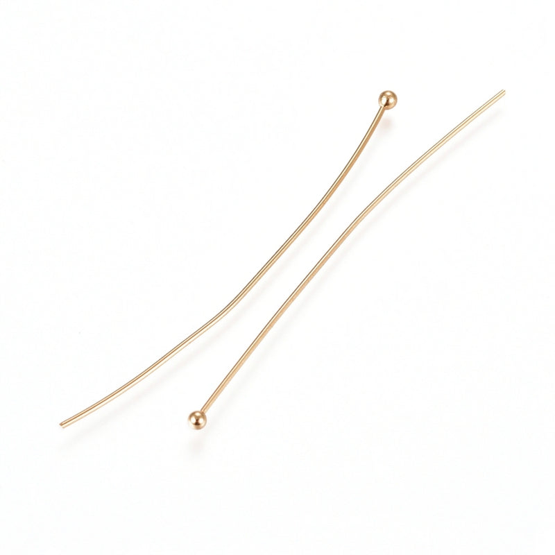 24K Gold Plated Stainless Steel Ball Headpins ~ 50mm Long ~ Pack of 20