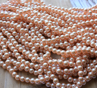 1 Strand of 8mm Round Glass Pearls ~ Light Apricot ~ Approx. 100  beads