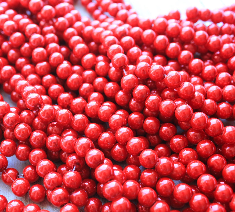 1 Strand of 8mm Round Glass Pearls ~ Coral Red ~ Approx. 100  beads