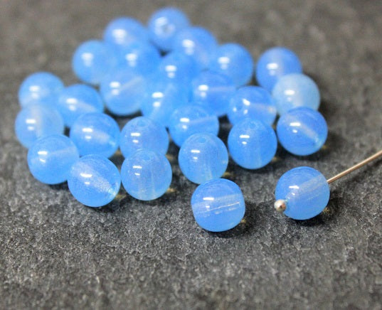 20 x Czech Glass ~ Pressed Beads ~ Round Beads 8mm : Aqua Coated