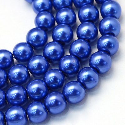 1 Strand of 6mm Glass Pearl Beads ~ Royal Blue ~ approx. 140 beads
