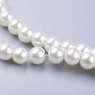 1 Strand of 6mm Round Glass Pearls ~ Creamy White ~ approx. 140 beads