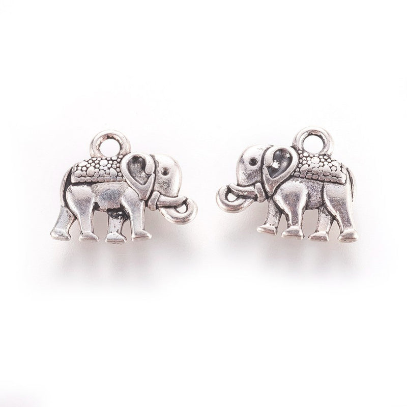 Antique Silver Elephant Charm ~ 14x12mm ~ Buy One Get One FREE