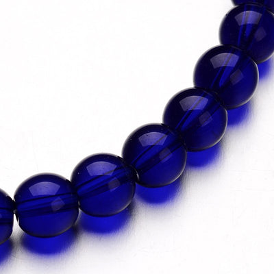 1 Strand of 6mm Glass Beads ~ Transparent Dark Blue ~ approx. 50 beads