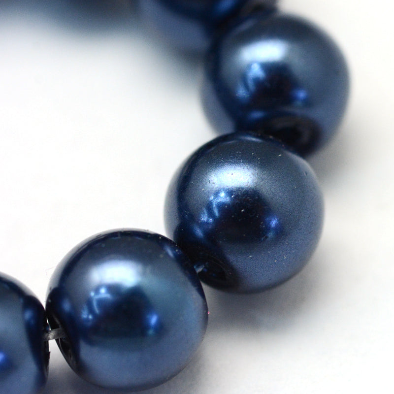 1 Strand of 8mm Round Glass Pearls ~ Navy Blue ~ approx. 105 beads