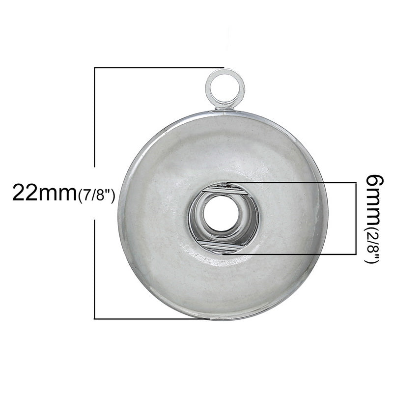 Silver Tone Snap Button Pendant ~ Fits 18-20mm Snap Buttons