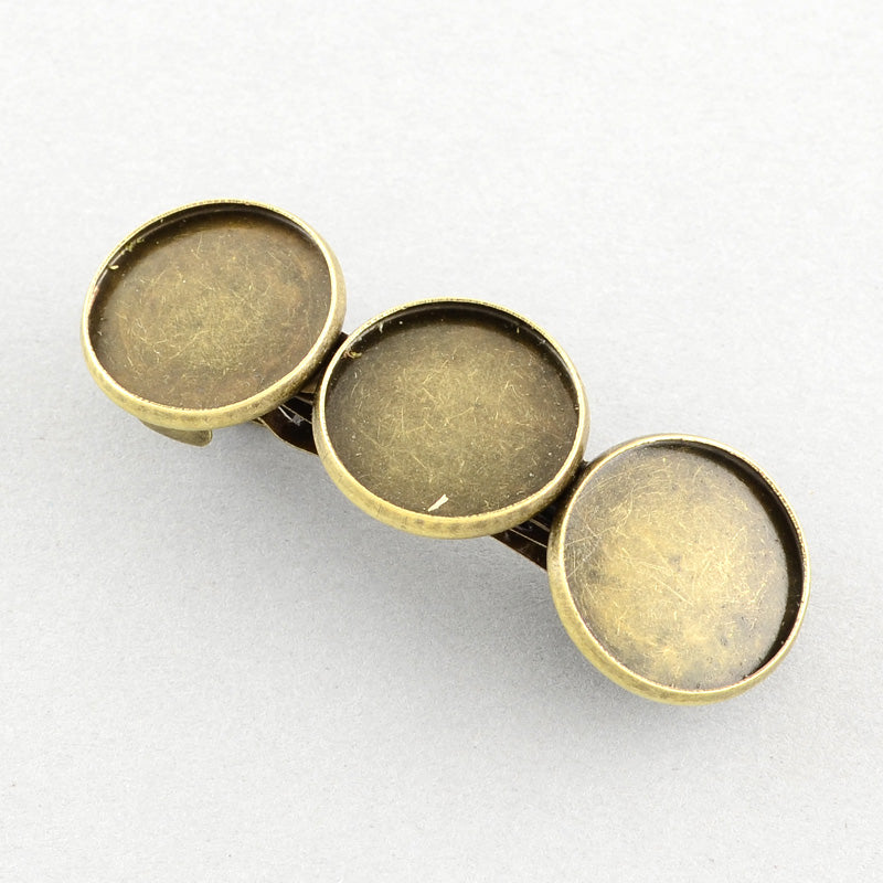 Antique Bronze French Hair Clip with 3 x 16mm Cabochon Cups