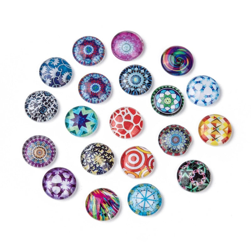 12mm Glass Cabochon ~ Mixed Patterns - Pack of 10
