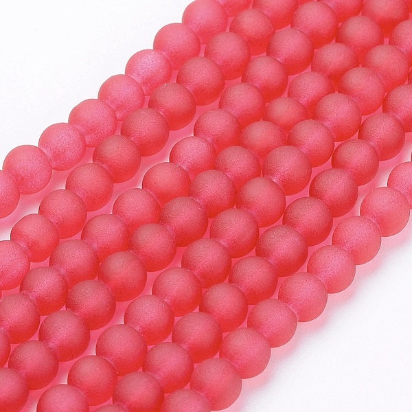 1 Strand x Frosted Round Glass Beads - 4mm - Crimson - approx. 200 beads