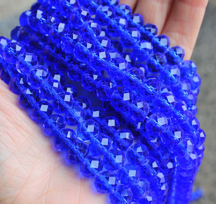 10x7mm  Faceted Glass Rondelle Beads ~ Blue ~ 72 beads-strand