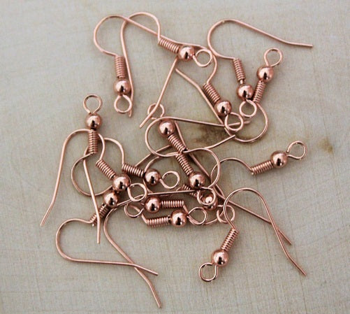 1 Pair ~ Fish Hook ~ Ball & Spring Earwire ~ 20mm ~ Rose Gold Plated