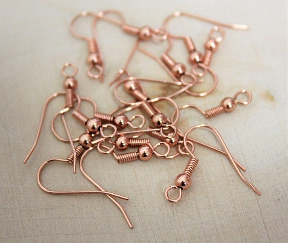 1 Pair ~ Fish Hook ~ Ball & Spring Earwire ~ 20mm ~ Rose Gold Plated