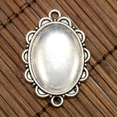 Clear Glass Cabochon and Antique Silver Connector Setting ~ 25*18mm